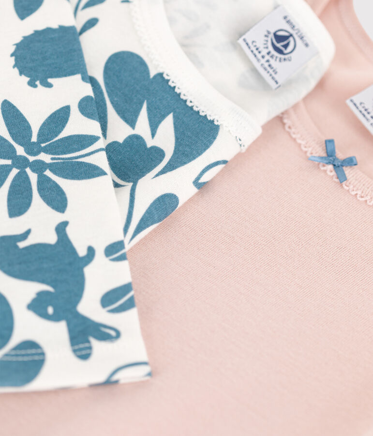 Lot de 2 tee-shirts manches longues fleur petite fille en coton multicouleur