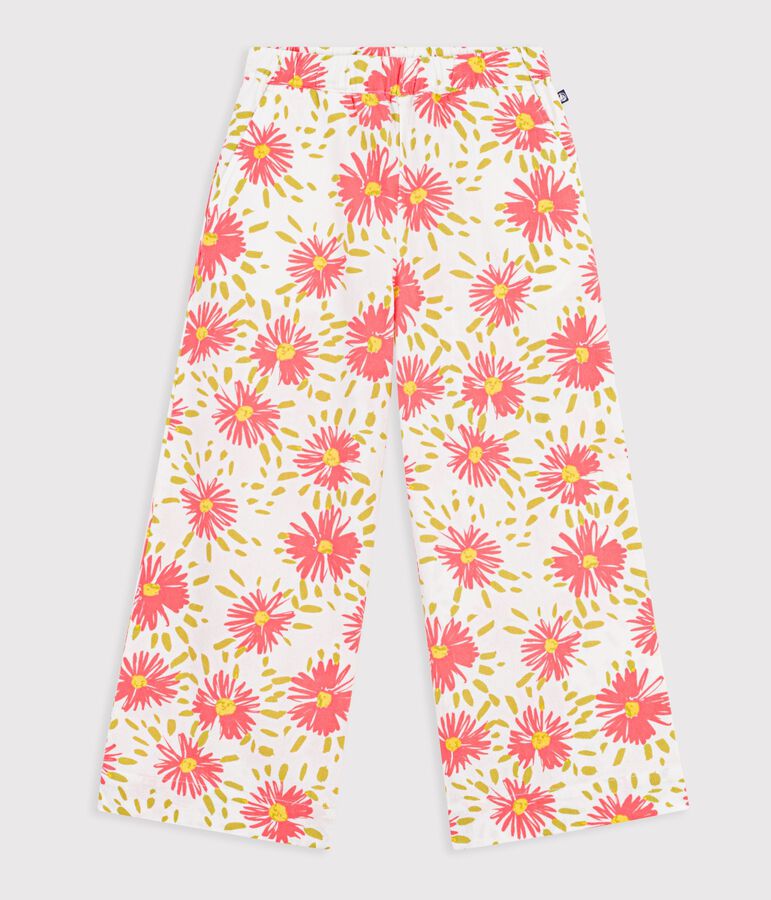 Pantalon enfant en coton &agrave; fleurs blanc/multicouleur