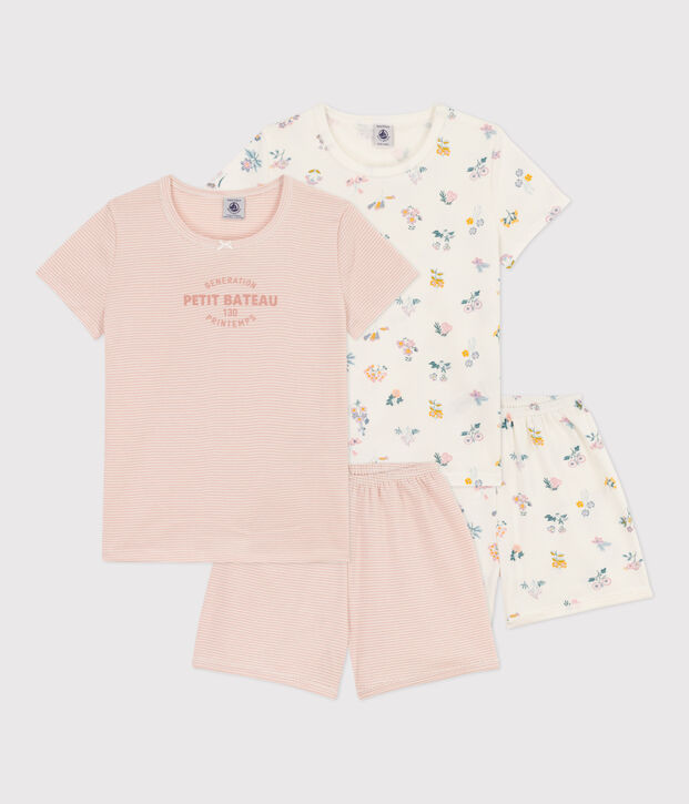 Lot de 2 pyjacourts fleurs en coton petite fille multicouleur
