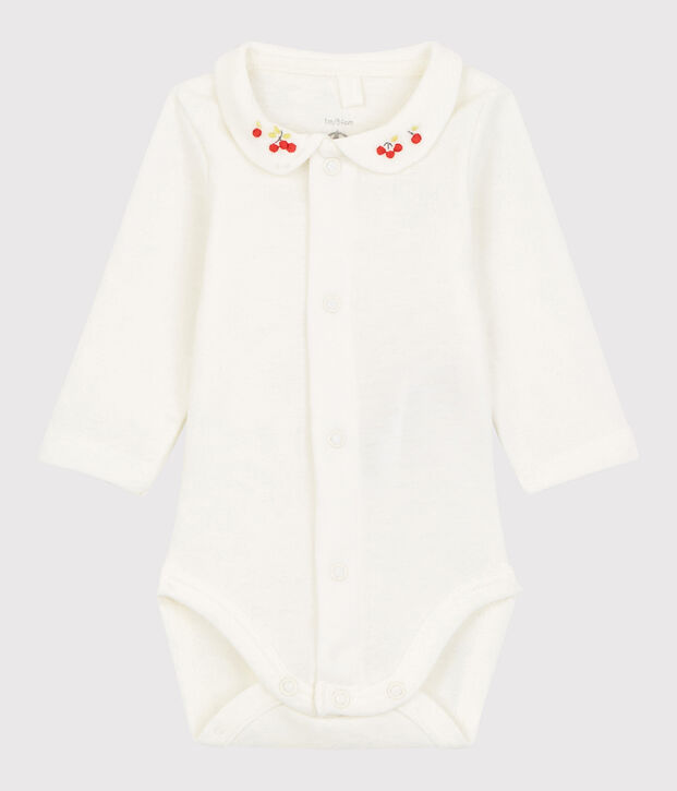 Body &agrave; col brod&eacute; b&eacute;b&eacute; en coton biologique blanc