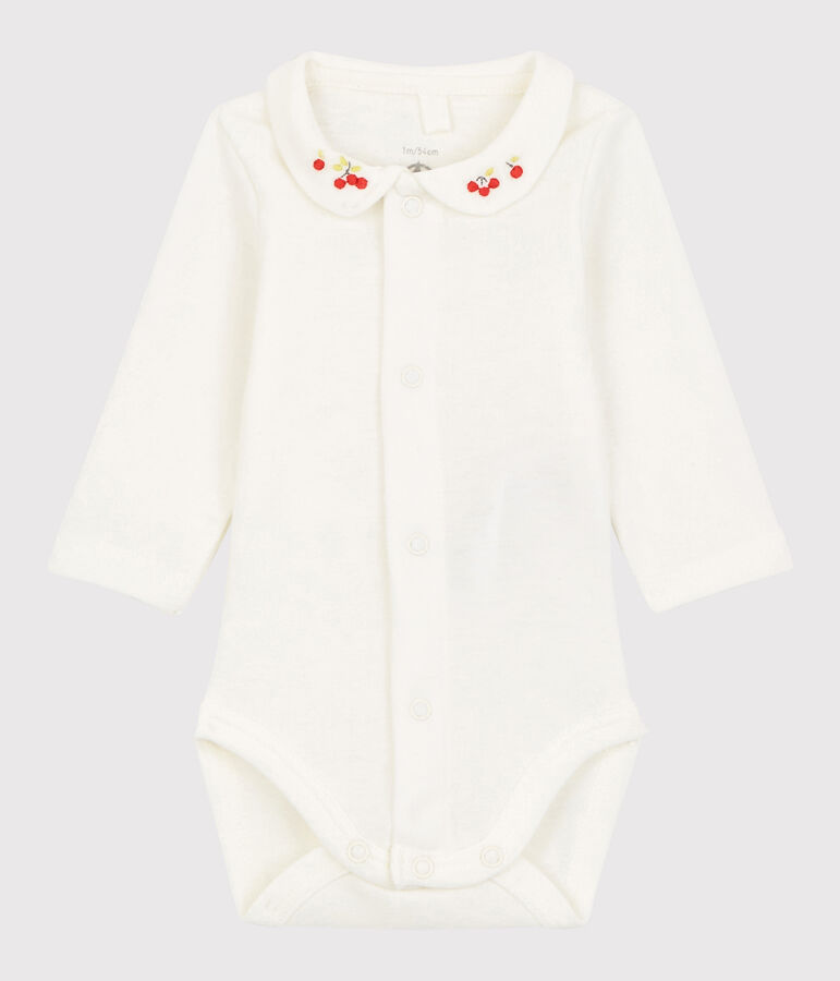 Body &agrave; col brod&eacute; b&eacute;b&eacute; en coton biologique blanc