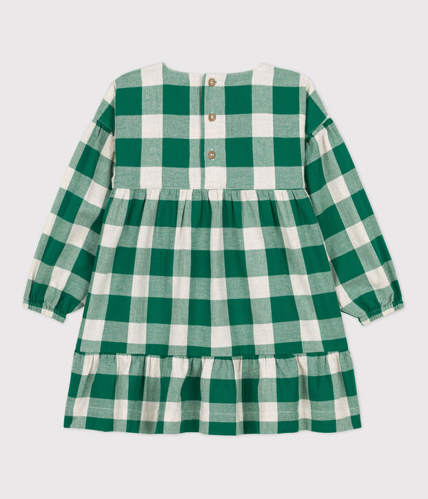 Robe &agrave; carreaux manches longues en flanelle enfant fille MATCHA/&eacute;cru