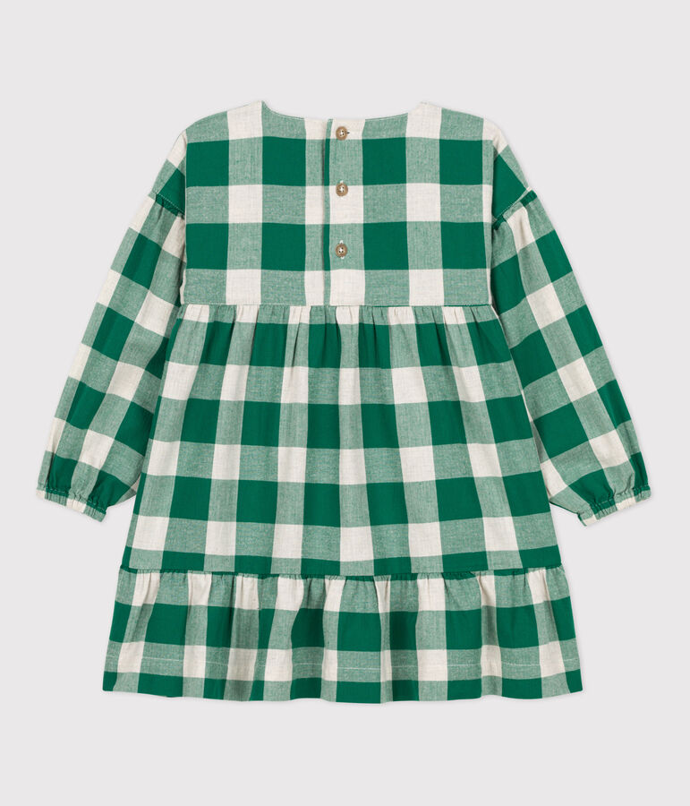 Robe &agrave; carreaux manches longues en flanelle enfant fille MATCHA/ AVALANCHE