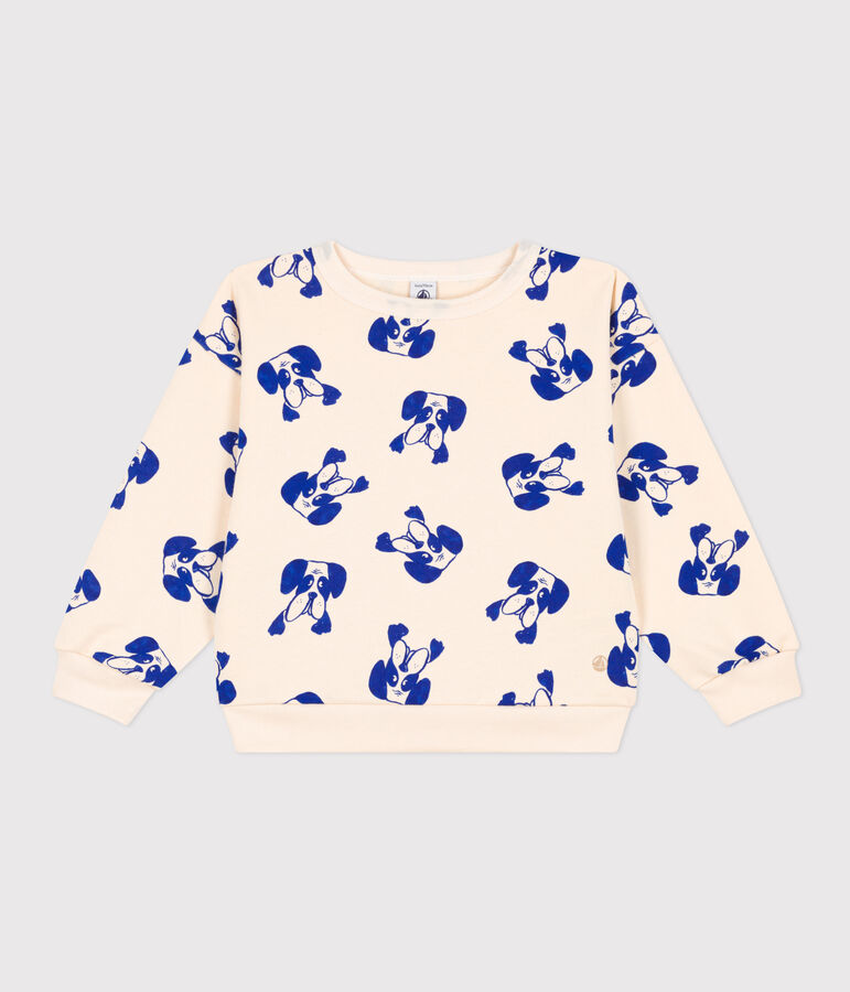 Sweatshirt imprim&eacute; en molleton enfant fille / gar&ccedil;on &eacute;cru/bleu