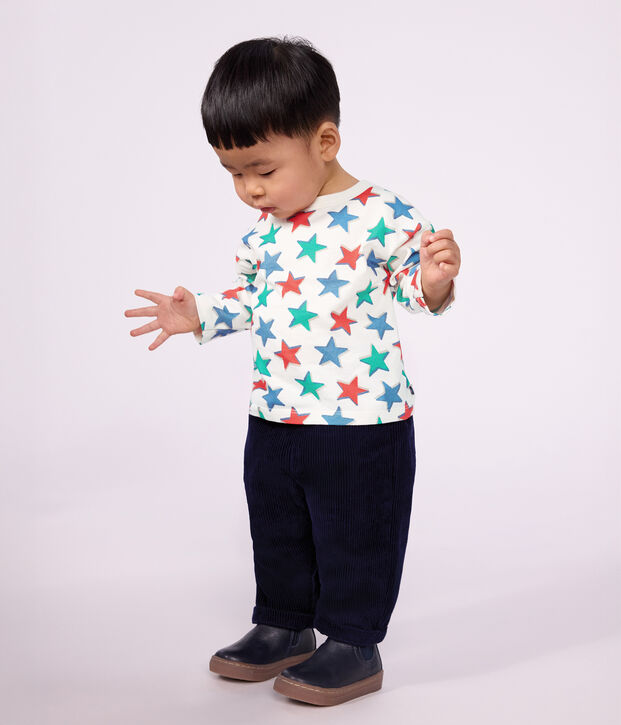 Pantalon b&eacute;b&eacute; en velours uni bleu marine