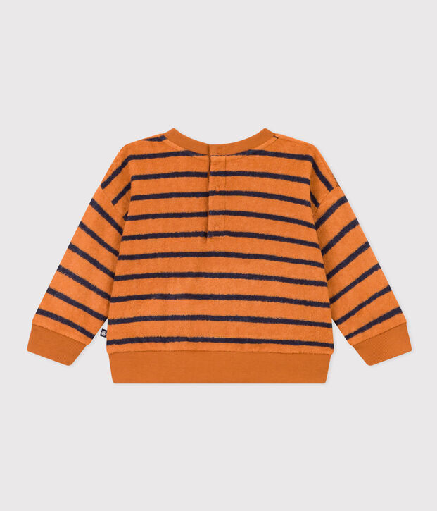 Sweatshirt en bouclette &eacute;ponge ray&eacute;e b&eacute;b&eacute; marron/bleu
