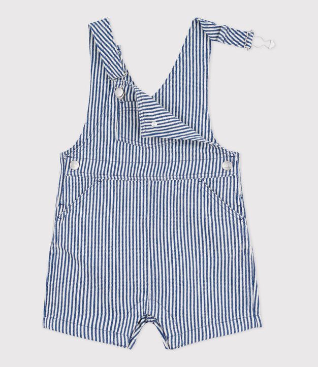Salopette courte b&eacute;b&eacute; en serge ray&eacute;e bleu/blanc
