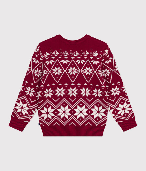 Pull enfant en laine et coton à motifs rouge AMARANTE/ AVALANCHE