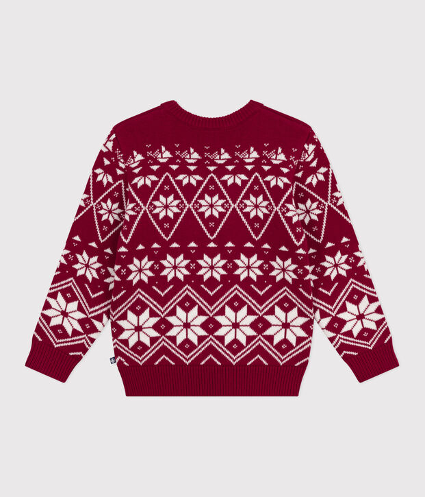 Pull enfant en laine et coton &agrave; motifs rouge/&eacute;cru