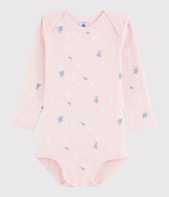 Body manches longues bébé fille rose MINOIS/blanc MULTICO