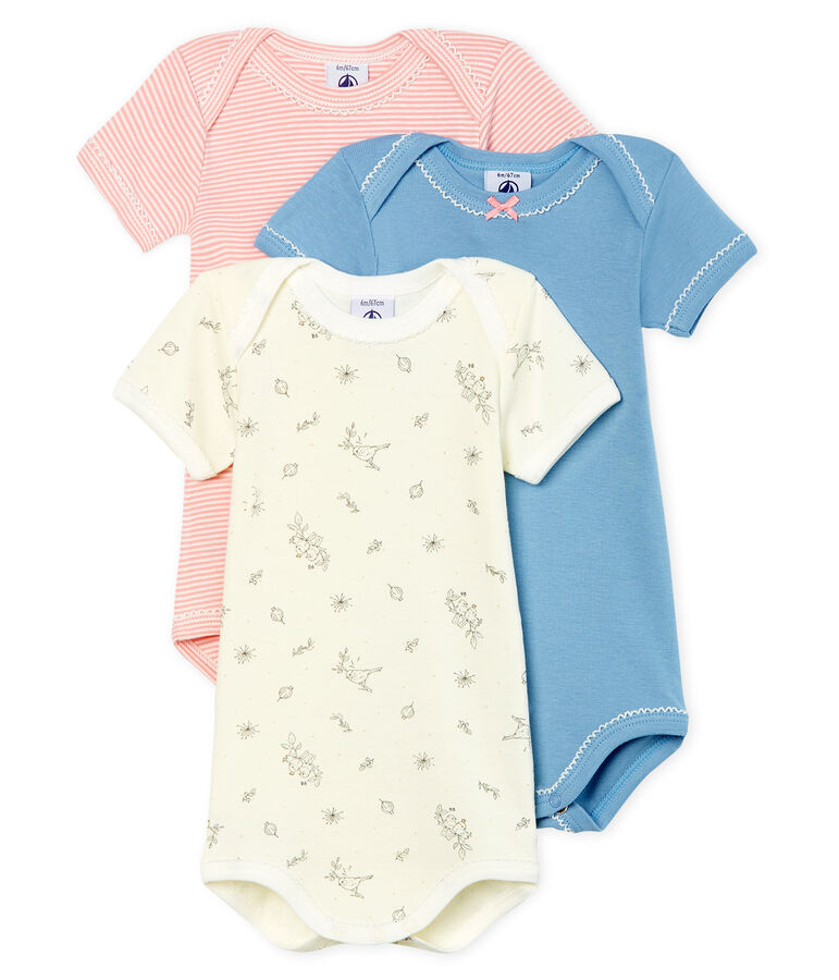 Trio de bodies manches courtes b&eacute;b&eacute; fille multicouleur