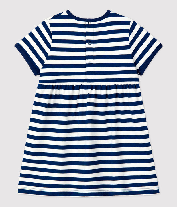 Robe manches courtes ray&eacute;e en jersey b&eacute;b&eacute; bleu/blanc