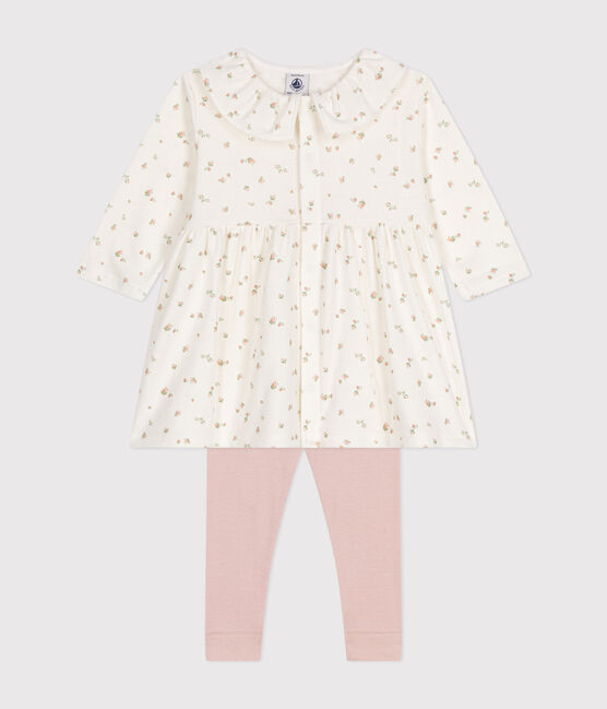 Ensemble robe manches longues et legging en coton bébé blanc MARSHMALLOW/blanc MULTICO