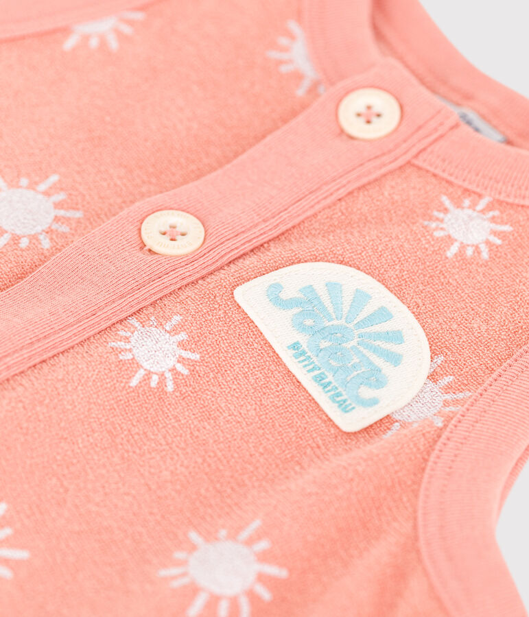 Combicourte b&eacute;b&eacute; en coton &eacute;ponge sans manches, imprim&eacute;e soleils orange ABRICOT/ MARSHMALLOW