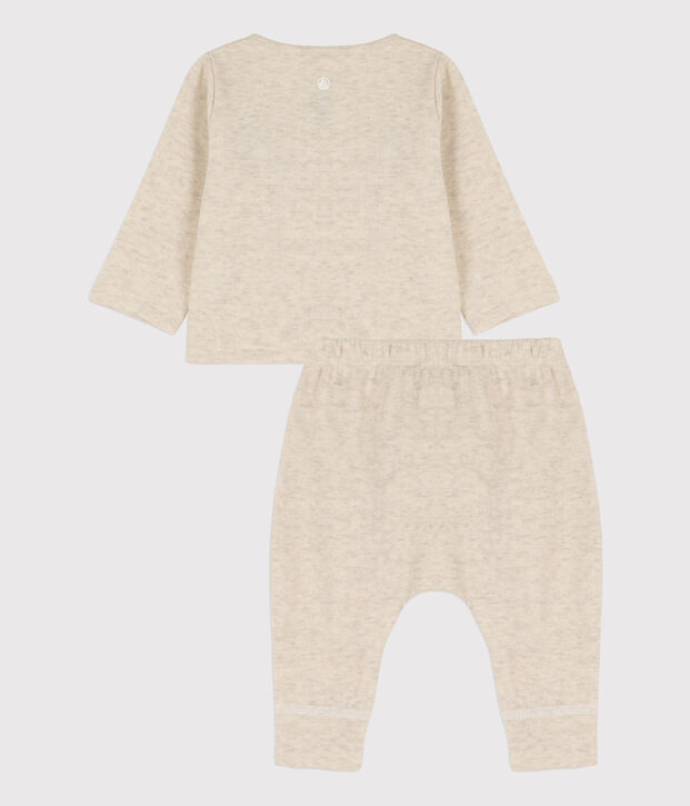 Ensemble 2 pi&egrave;ces uni en tubique bio b&eacute;b&eacute; beige chin&eacute;