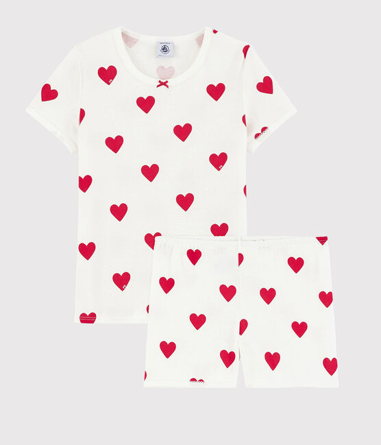 Pyjacourt cœur petite fille en coton blanc MARSHMALLOW/rouge TERKUIT