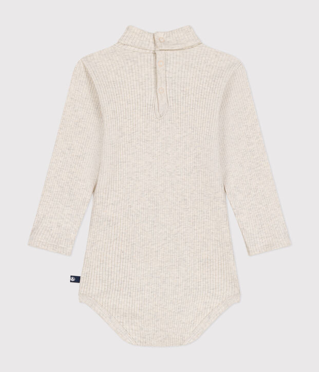 Body manches longues col roul&eacute; en coton b&eacute;b&eacute; beige