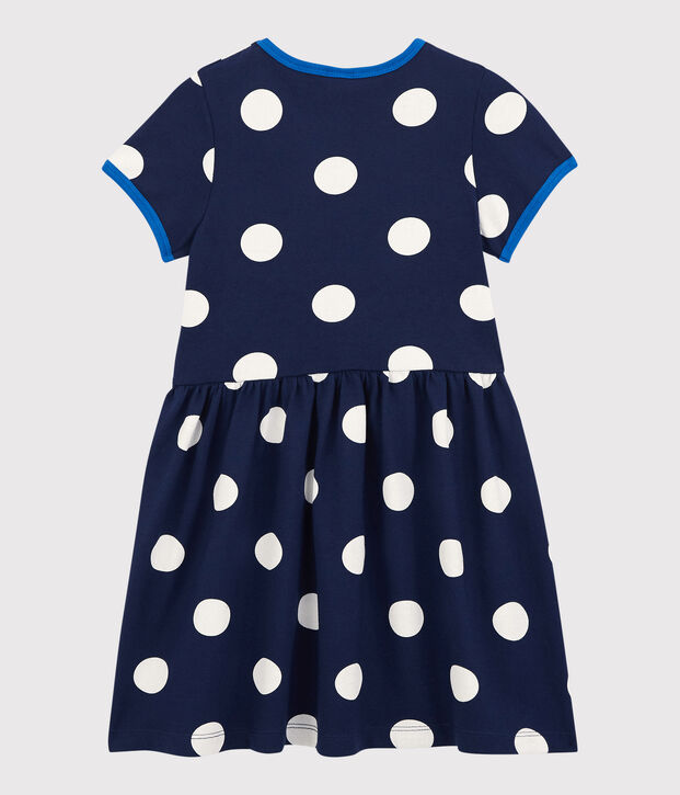 Robe manches courtes en coton enfant fille bleu/blanc