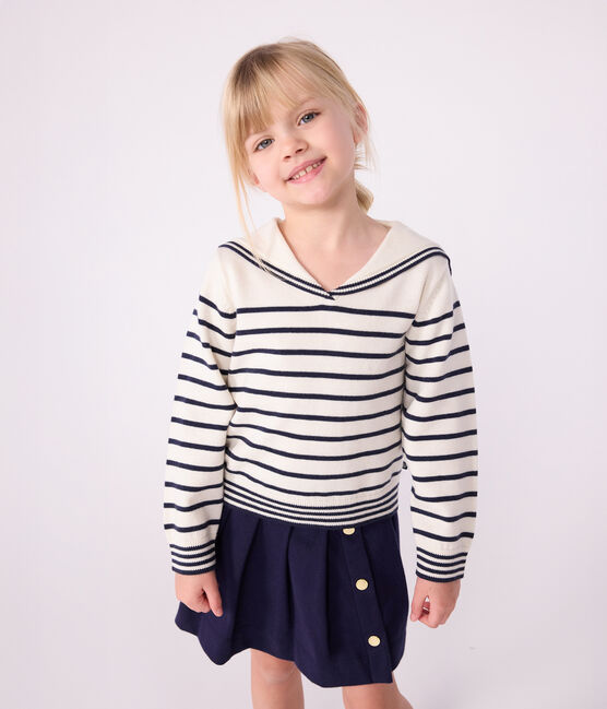 Pull marin enfant en coton à rayures bleu MARSHMALLOW/ SOIR