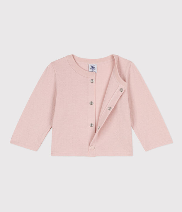 Cardigan b&eacute;b&eacute; en tubique uni rose