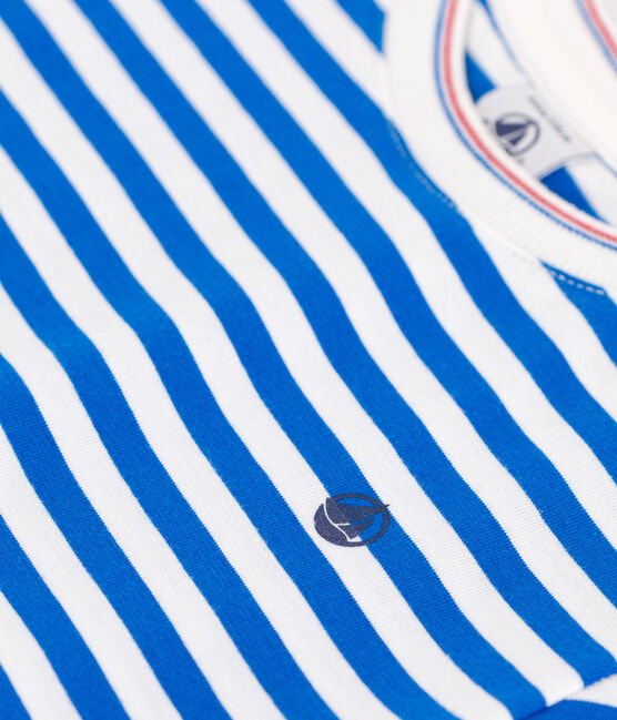 Teeshirt enfant en coton manches courtes à rayures bleu PORCELANA/ MARSHMALLOW