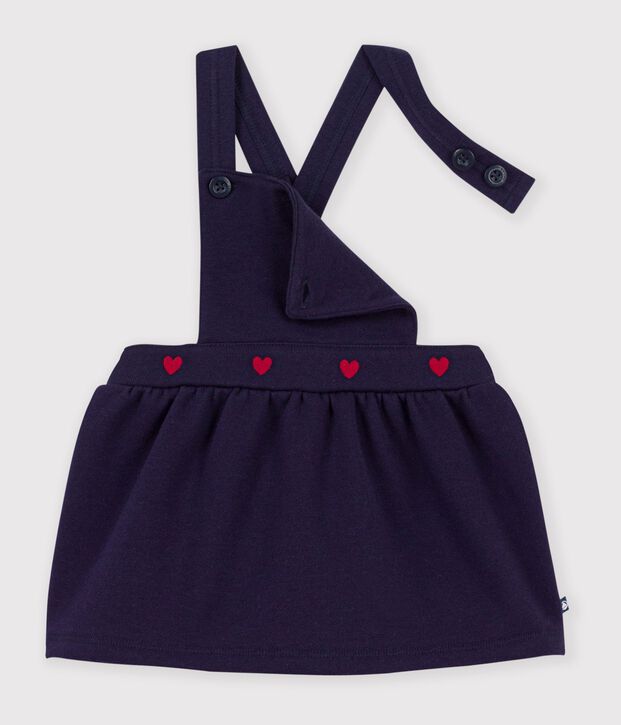 Robe b&eacute;b&eacute; en coton sans manches et broderies c&oelig;urs bleu marine
