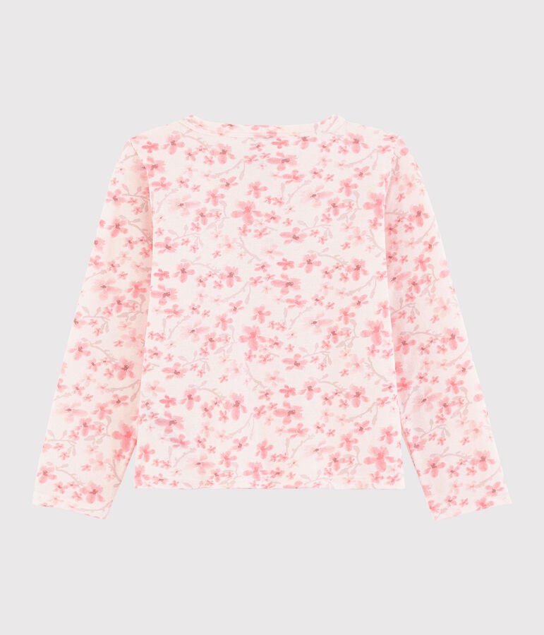 Cardigan en jersey piqu&eacute; enfant fille rose FLEUR/blanc MULTICO