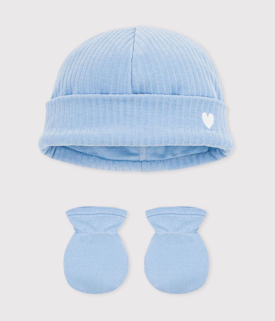 Lot de bonnet et moufles bébé en coton (Petit Bateau) - Couverture