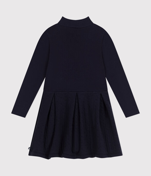Robe manches longues unie enfant fille bleu marine