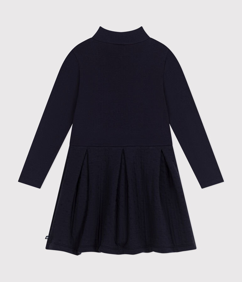 Robe manches longues unie enfant fille bleu