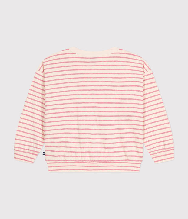 Sweatshirt en tubique enfant fille &eacute;cru/rose
