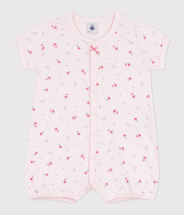Combinaison courte b&eacute;b&eacute; en coton fleuri rose/multicouleur