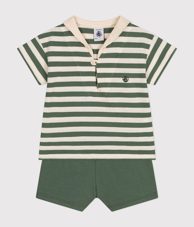 Ensemble tee-shirt et short en jersey b&eacute;b&eacute; vert/&eacute;cru