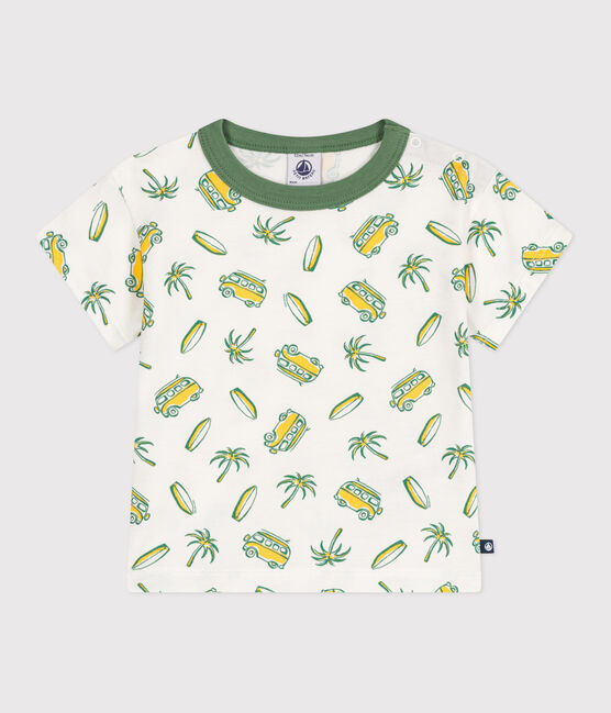 T-shirt bébé en coton à manches courtes, imprimé bateaux blanc MARSHMALLOW/ ORGE