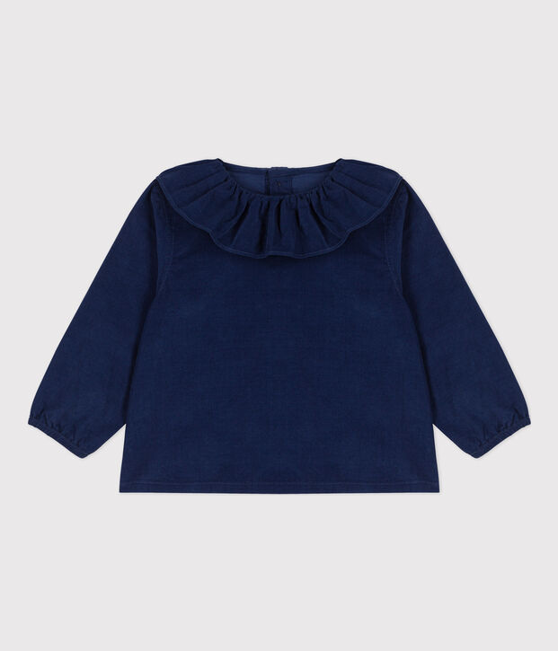 Blouse manches longues b&eacute;b&eacute; en velours extra fin bleu