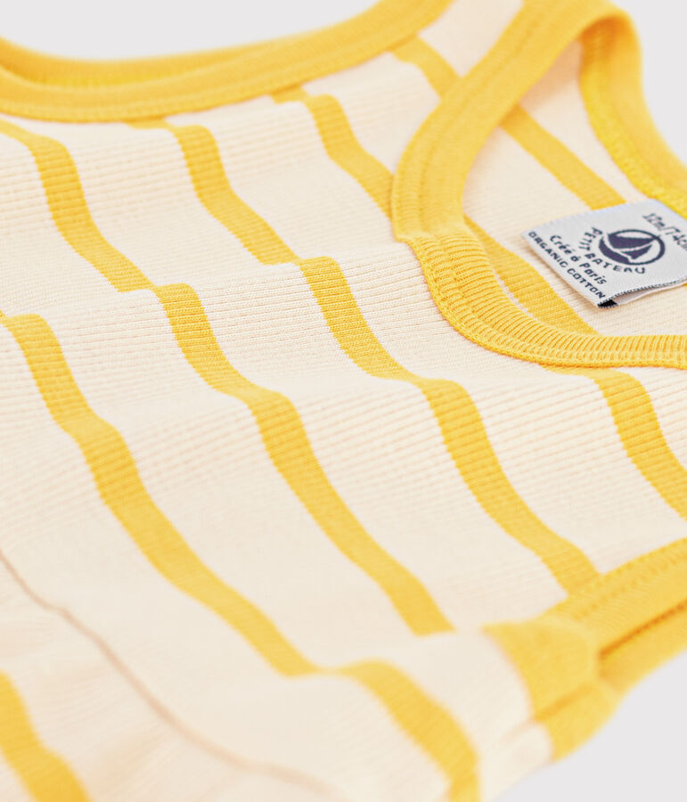 Robe sans manche b&eacute;b&eacute; en maille c&ocirc;tel&eacute;e ray&eacute;e jaune AVALANCHE/blanc DAISY