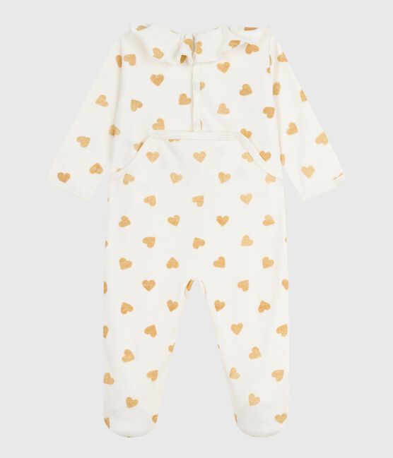 Pyjama bébé en velours ouverture au dos imprimé cœurs dorés MILK/ DORE