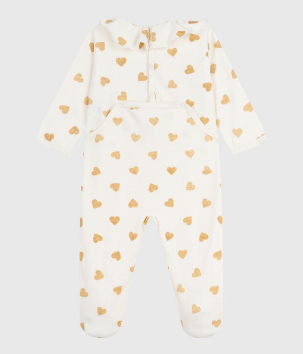 Pyjama b&eacute;b&eacute; en velours ouverture au dos imprim&eacute; c&oelig;urs paillettes &eacute;cru/jaune