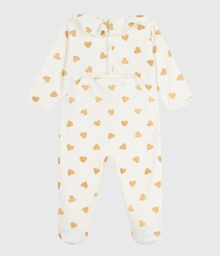 Pyjama b&eacute;b&eacute; en velours ouverture au dos imprim&eacute; c&oelig;urs paillettes &eacute;cru/jaune