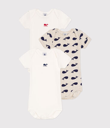 Lot de 3 bodies manches courtes baleines en coton
