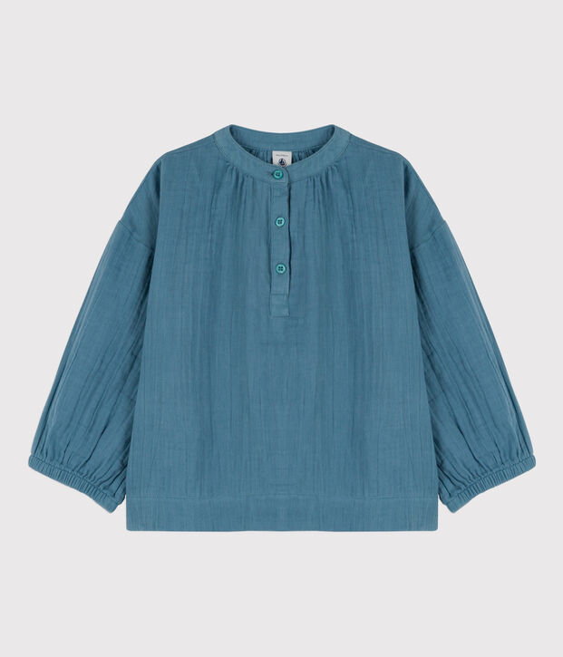 Blouse en gaze de coton enfant fille bleu