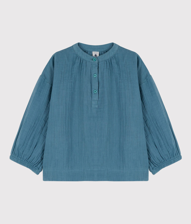 Blouse en gaze de coton enfant fille bleu