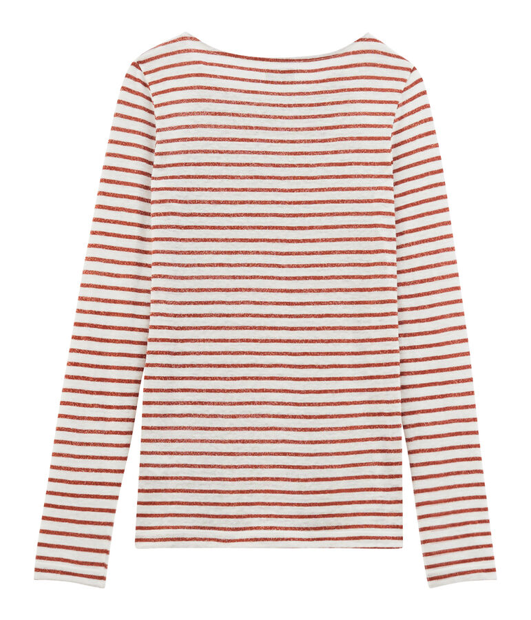 Tee-shirt manches longues femme en lin blanc/rose