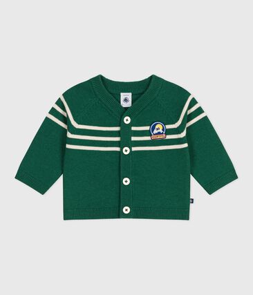 Cardigan bébé en tricot laine et coton rayé