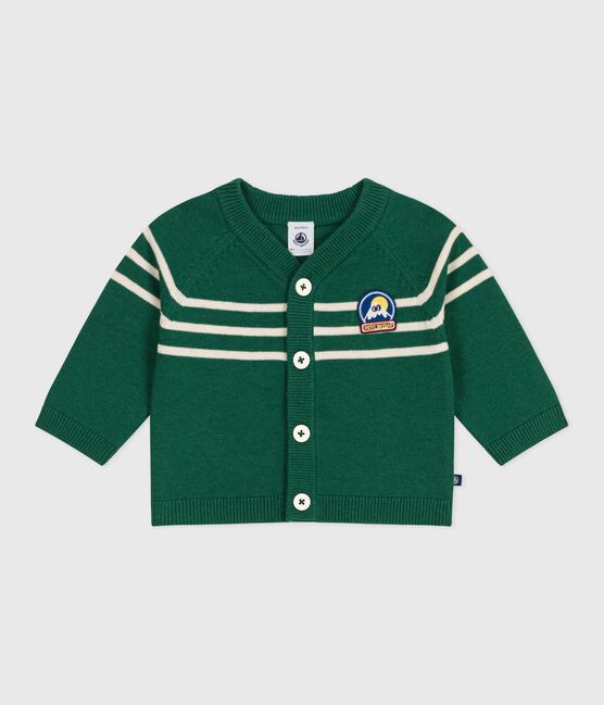 Cardigan bébé en tricot laine et coton rayé vert WILLOW/ AVALANCHE