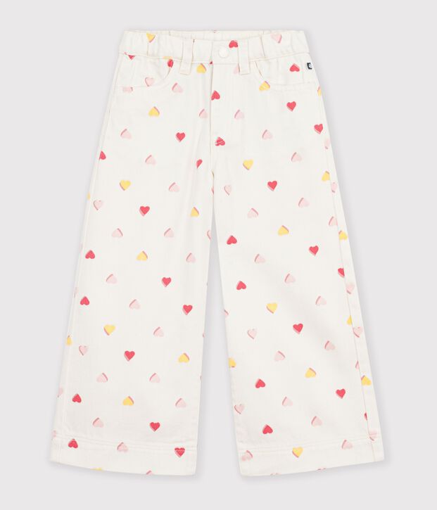 Pantalon wide leg enfant en coton &eacute;cru/multicouleur