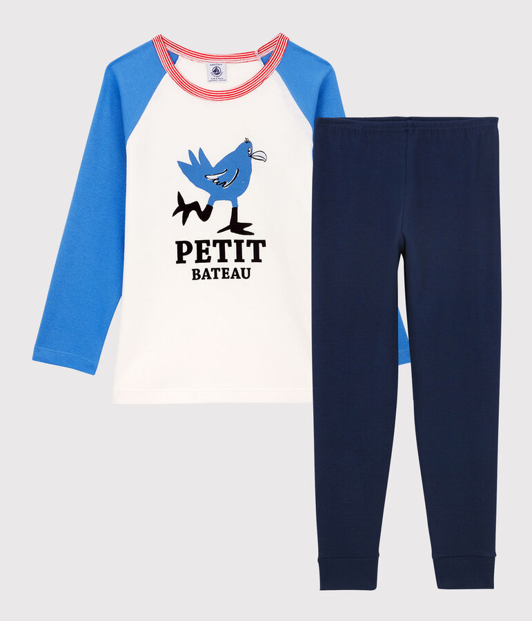 Pyjama motif poulette petit ga&ccedil;on en coton biologique bleu/multicouleur