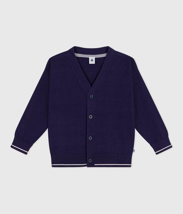 Cardigan enfant en coton uni bleu marine