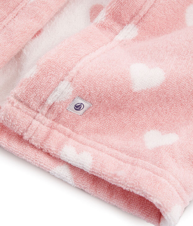 Cape de bain b&eacute;b&eacute; en &eacute;ponge rose/blanc