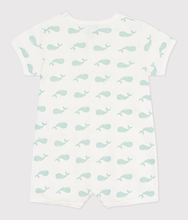 Combinaison courte b&eacute;b&eacute; en coton imprim&eacute; baleine blanc/bleu